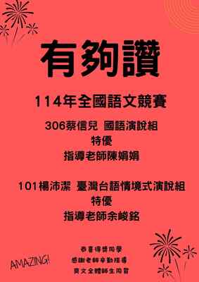 114年全國語文競賽學生組!榮獲佳績圖片