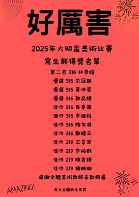 2025年大明盃美術比賽寫生組榮獲佳績圖片